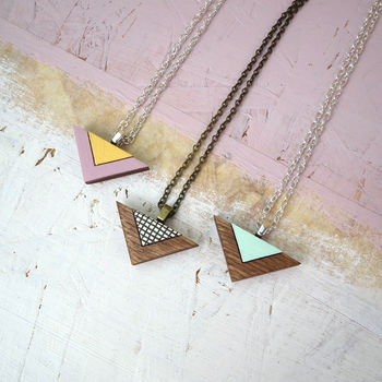 Geometric Double Triangle Wooden Necklace, 2 of 5