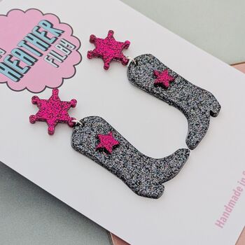 Cowboy Boot Glitter Resin Earrings, 8 of 12