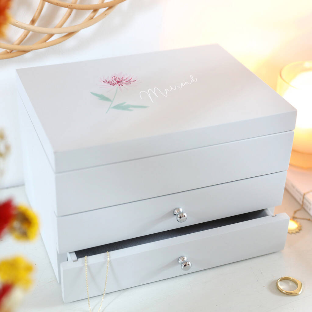 Personalised Flower Jewellery Box With Pull Drawers, 1 of 4