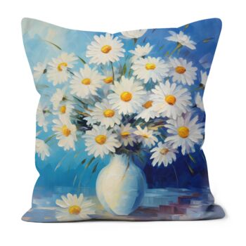 Sunlit Daisies In Blue Hand Made Poly Linen Cushions, 2 of 9