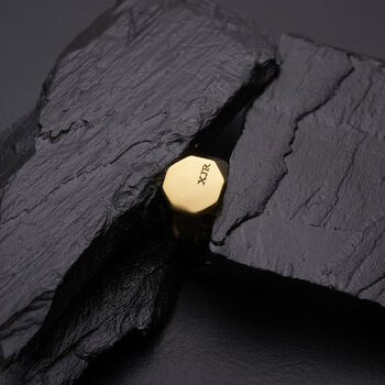 Engraved Hexagon Signet Gold Ring, 7 of 11