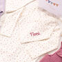 Baby Girls Blossom And Heart Babygrow And Hat Gift Set, thumbnail 4 of 12