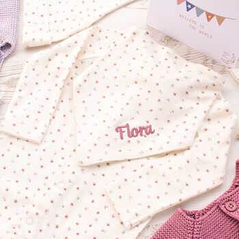 Baby Girls Blossom And Heart Babygrow And Hat Gift Set, 4 of 12