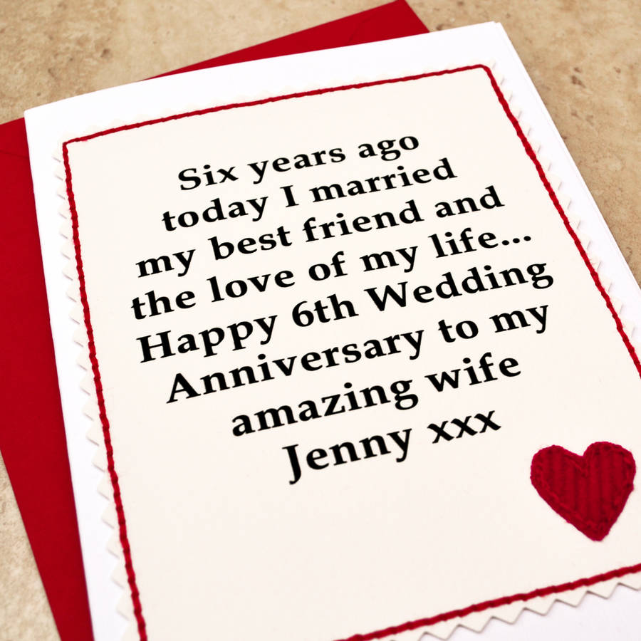 personalised 6th wedding  anniversary  card by jenny arnott 