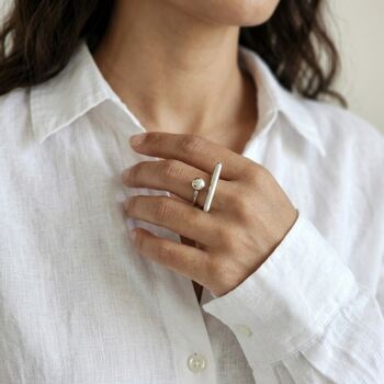 Ball Bar Ring Silver Non Tarnish Waterproof, 3 of 8