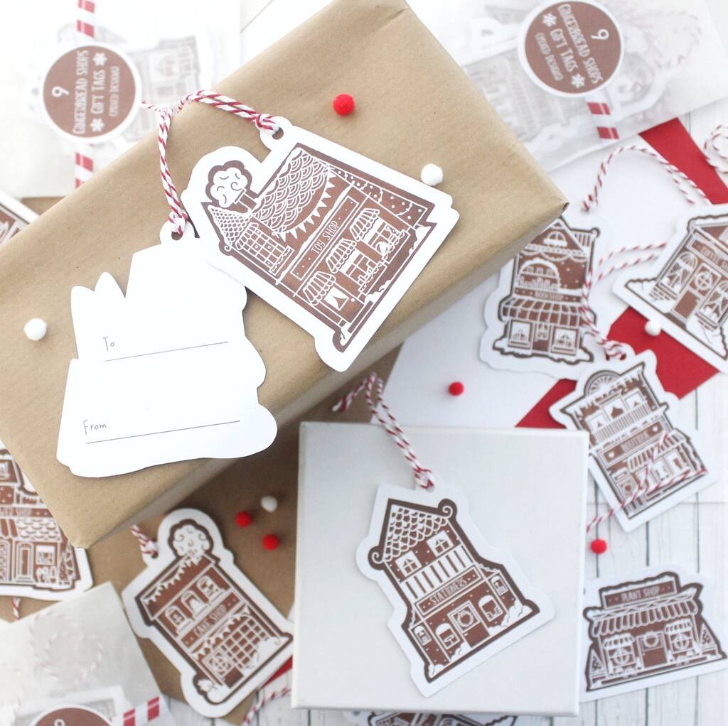 Illustrated Christmas Gift Tags, Gingerbread Shops, 1 of 9