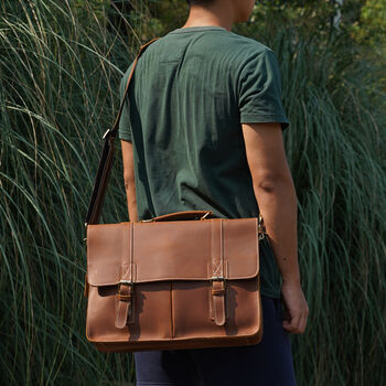 Vegetable Tanned Genuine Leather Laptop Bag, 5 of 12