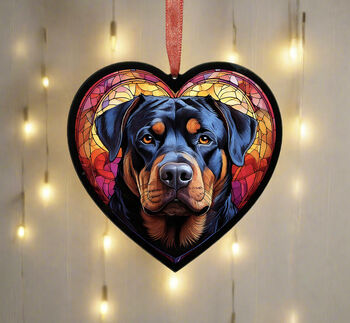 Rottweiler Stained Glass Effect Heart Suncatcher, 2 of 4