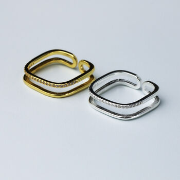 Sterling Silver Crystal Detail Square Adjustable Ring, 5 of 5