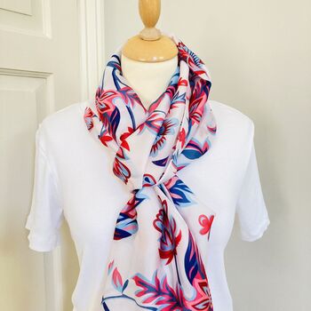 Silky Blue And Red Paisley Floral Print Scarf, 2 of 3