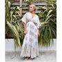 'Heather' White And Gold Indian Print Batwing Crepe Dress, thumbnail 1 of 9