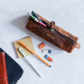 Personalised Teacher Buffalo Leather Pencil Case, 2 of 7