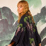 Wisteria And Chrysanthemum Black And Pink Embroidered Long Kimono, thumbnail 4 of 12