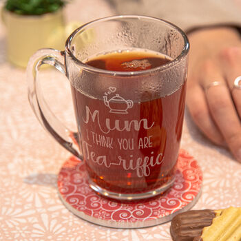 Personalised Tea Riffic Glass Tea Mug, 3 of 5