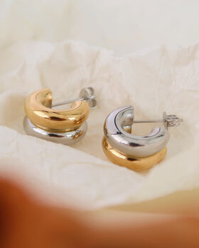Gold And Silver Double Tone Small Hoops, 2 of 2