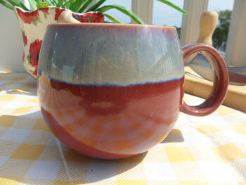 Set Of Four Reactive Glaze Sphere Mugs In Maroon And Grey Mist Haze, 7 of 9