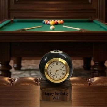 Pool Ball Clock With Personalised Wood Plinth, 8 of 12