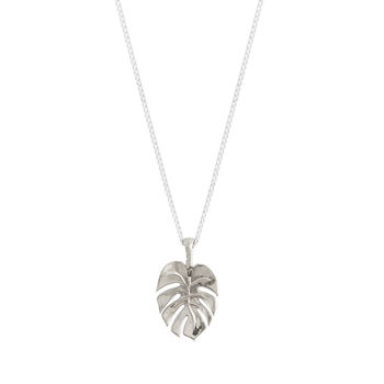 Monstera Palm Leaf Solid Silver Necklace, 4 of 6