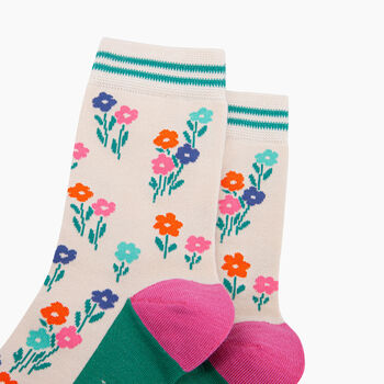 Wildflowers Bamboo Socks In Cream, 2 of 4