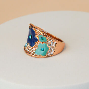 Sparkly Blue Flowers Chunky Ring, 3 of 3