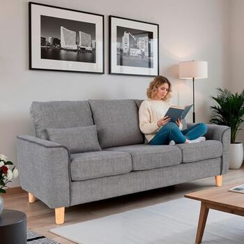 Three Seater Sofa Comfortable Fabric Sofa With Cushions, 9 of 12