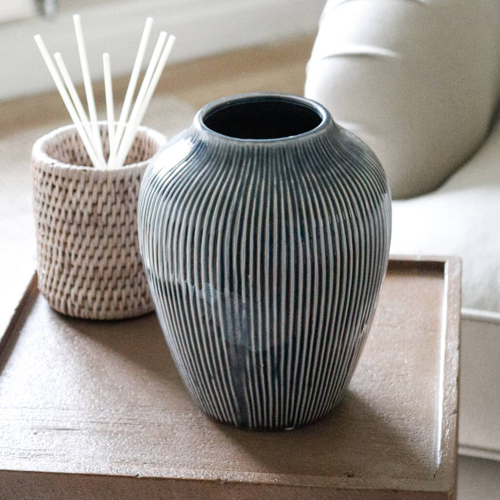 Slate Blue Stripe Vase, 1 of 5