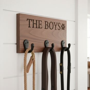 Personalised Dog Lead Holder In Solid Oak Or Walnut, 4 of 6