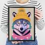 Cosy Winter Wolf Portrait Illustration Art Print, thumbnail 2 of 3