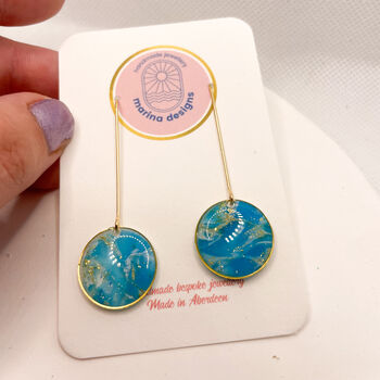 Turquoise Marbled Circle Drop, Clay And Resin Earrings, 5 of 12