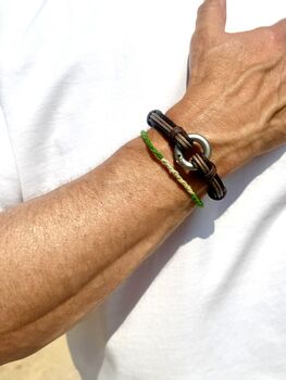 Antique Brown Flat And Round Leather Memorial Urn Bracelet For Ashes, 8 of 12