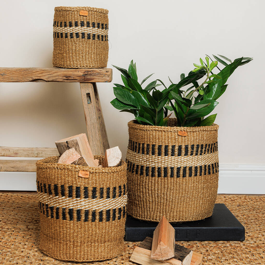Tukio: Charcoal Stripe Woven Storage Basket, 1 of 9