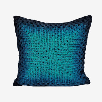 Crocheted Cotton Cushion Turquoise / Blue, 2 of 2