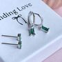 Emerald Baguette Hoop And Stud Earring Set Gold Or Silver Gift For Her, thumbnail 11 of 12