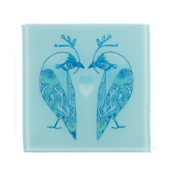 Lovebirds Coaster Set Blue And White, 8 of 10