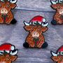 Christmas Highland Cow Enamel Pin | Gift | Lapel Pin, Badge Festive |, thumbnail 1 of 5