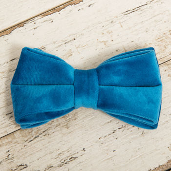 Blue Turquoise Velvet Dog Collar Bow Tie, 4 of 5