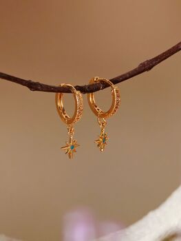 Tiny North Starburst Skye Blue Huggie Hoop Earrings, 3 of 5