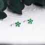 Emerald Green Forget Me Not Flower Cz Hoop Earrings, thumbnail 2 of 10