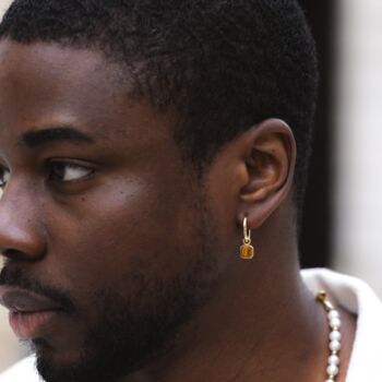 Silver Tigers Eye Dangle Hoop Earring For Men, 7 of 11