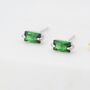 Sterling Silver Tiny Baguette Cut Emerald Green Cz Stud Earrings, thumbnail 1 of 12