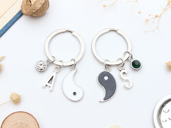 Personalised Yin And Yang Keyring Set Matching Keyrings, 3 of 10