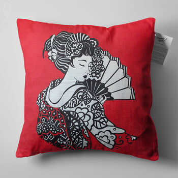 Red Cushion Cover With A Japanese Woman, 5 of 7