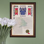 Framed Surname History Scroll With Coat Of Arms, thumbnail 2 of 12