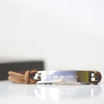 Your Own Handwriting Engraved On Leather Bracelet, 2 of 9
