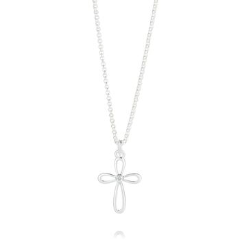 Sterling Silver Diamond First Communion Cross Necklace, 3 of 6