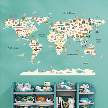 Educational Fun World Map And Wildlife, Removable Wall Vinyl Stickers, 2 of 6