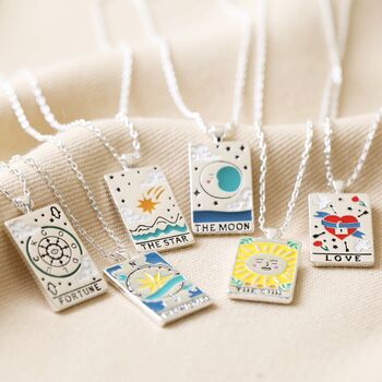 Enamel Tarot Card Necklace In Silver Plating, 4 of 11