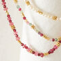 Ruby Garnet Gold And Silver Beaded Skinny Necklace, thumbnail 5 of 9