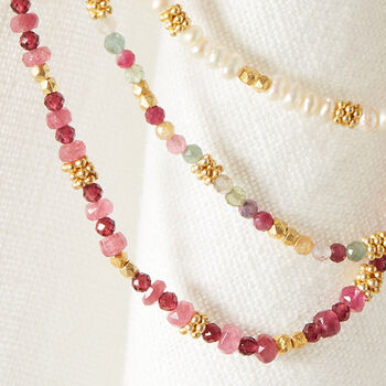 Ruby Garnet Gold And Silver Beaded Skinny Necklace, 5 of 9