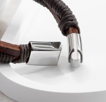 Personalised Men's Brown Leather Twisted Cord Bracelet, 3 of 4